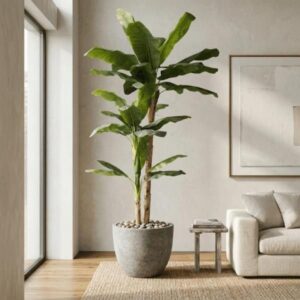 Planta artificial tipo banano alta en maceta negra