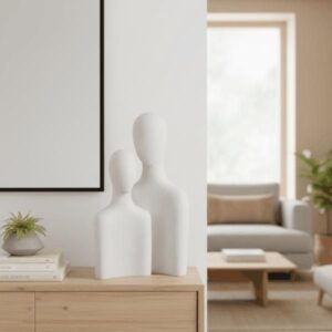 Escultura abstracta doble figura blanca texturizada