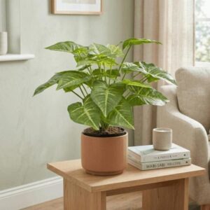 Planta artificial tipo syngonium verde en maceta negra