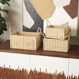 Set de tres canastas de mimbre natural