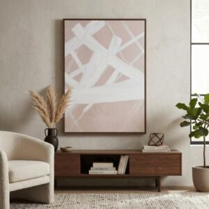 Cuadro abstracto beige con trazos blancos