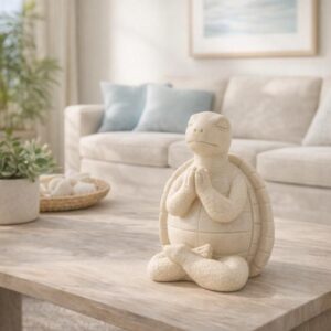 Tortuga de yoga decorativa de resina con acabado arenoso
