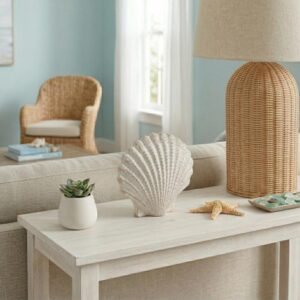 Concha vieira beige con textura tejida