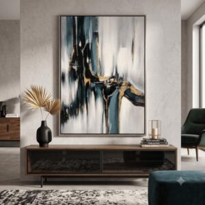 Cuadro decorativo abstracto turquesa y dorado