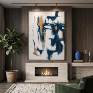 Cuadro decorativo abstracto azul petróleo y dorado