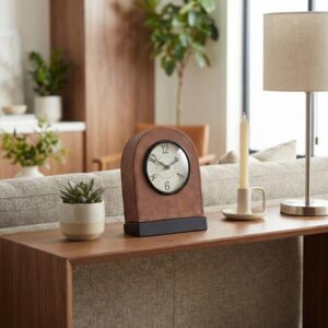 Reloj de mesa arqueado café tipo piel