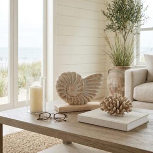 Concha decorativa de madera sobre base grande