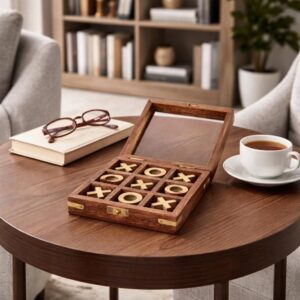 Caja de madera para juego de tres en raya