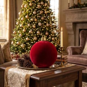 Esfera decorativa navideña de terciopelo rojo