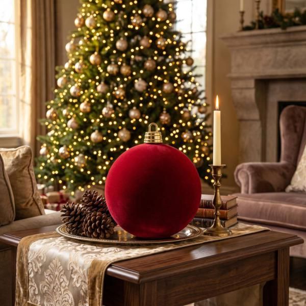 Esfera decorativa navideña de terciopelo rojo