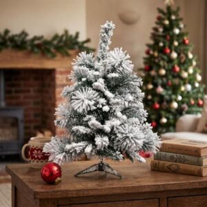 Árbol de Navidad nevado en base de yute 60cm