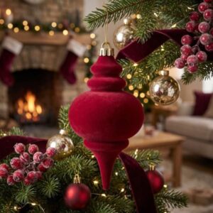 Adorno navideño colgante velvet burdeos