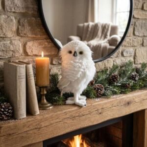 Búho decorativo navideño blanco grande