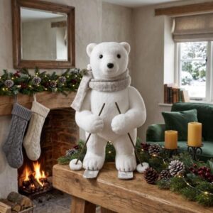 Oso polar decorativo con esquís de pie 60cm