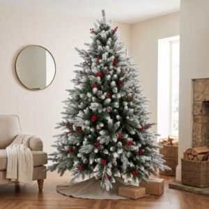 Árbol de Navidad Decorativo Nevado con Frutos Rojos