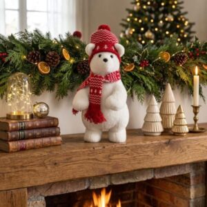 Oso polar decorativo con gorro y bufanda chico
