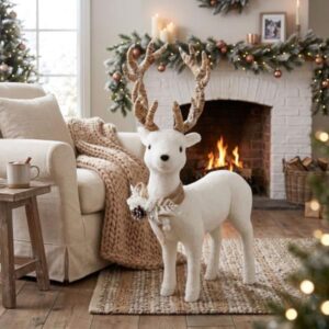 Reno decorativo navideño blanco con astas