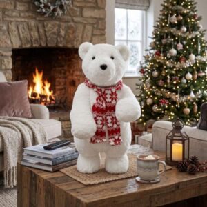 Oso polar decorativo de pie con bufanda 70cm