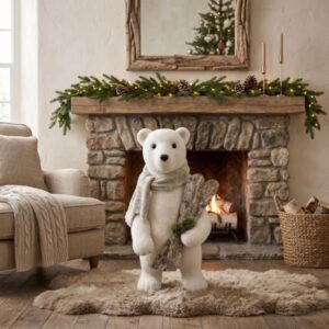 Oso polar decorativo con bufanda y esquís 75cm