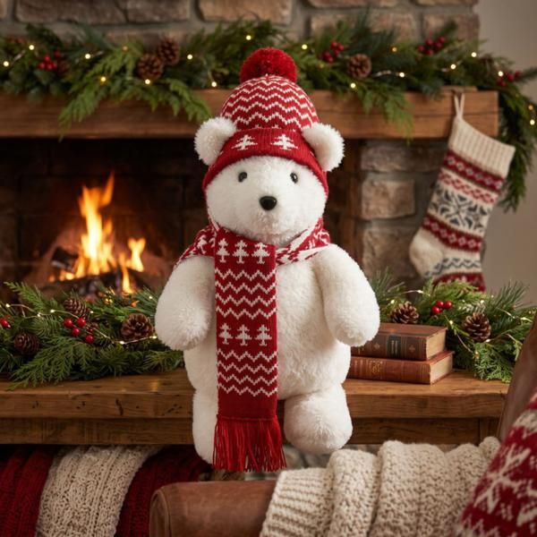 Oso polar decorativo con gorro y bufanda grande