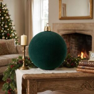 Esfera decorativa navideña de terciopelo verde
